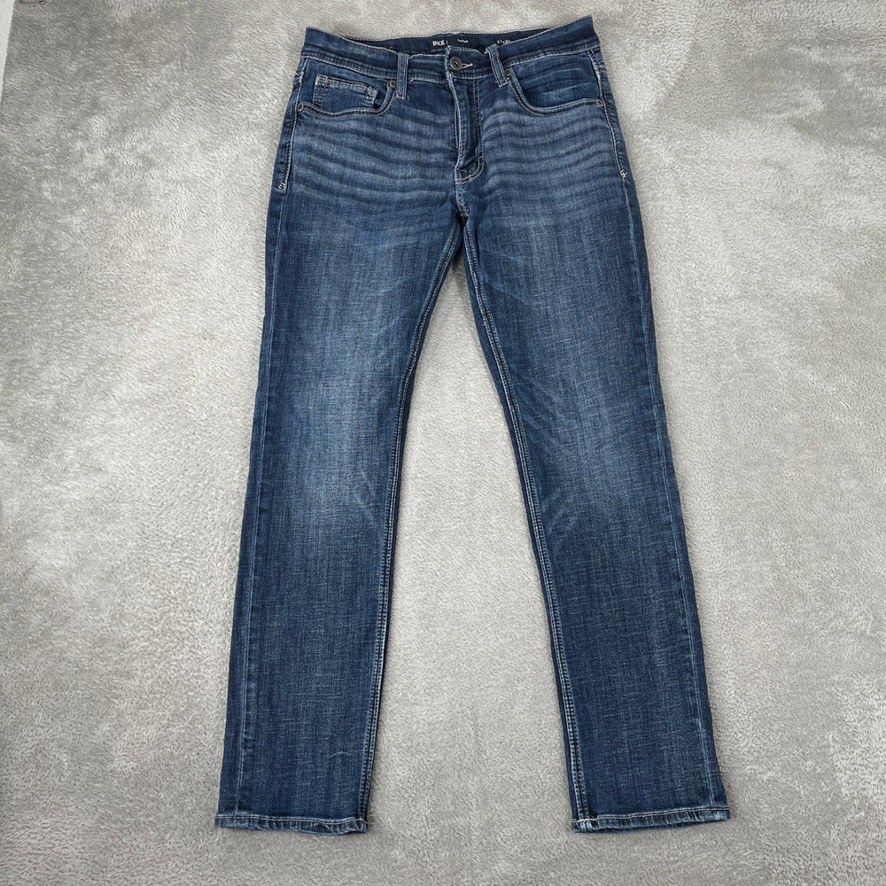 BKE Mason Jeans Mens 31x30 Blue Slim Fit Dark Wash Stretch Denim Embroidered